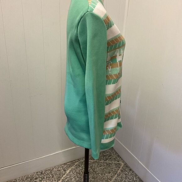 Vintage Women’s 12 Green Holiday Christmas Cardigan Sweater Granny USA - Picture 5 of 13